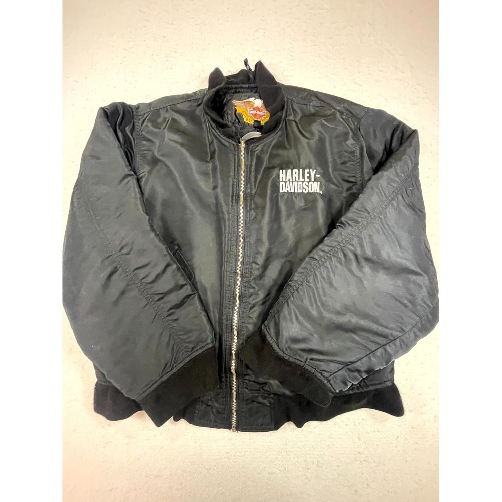 Vintage Harley Davidson Motorcycle Bomber Jacket Womens Black Quilted Lined Logo